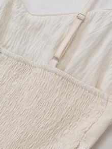 Women's Elegant Embroidered Beaded Waist Ruffle Strap Mini Dress, Solid Color Vintage Elegant Sexy Casual Bohemian Party Woven Fabric White Summer - White - View 9