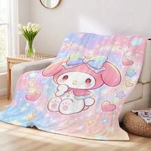 SANRIO 1pc Comfortable My Melody Pattern Flannel Blanket, Soft Polyester Knitted Design, Versatile Use, Machine Washable, Plush Throw Blanket, Ideal Gift For Home, Travel, Outdoor, All Seasons, Suitable For Sofa, Bed, Office Or Travel, Perfect For Movie, Nap, Bedroom, Office, Car - Multicolor - View 4