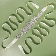 1pc Women's Luxury Satin Rhinestone Applique Bridal Sash, Wedding Accessory Suitable For Weddings, Receptions, Parties - White - View 4