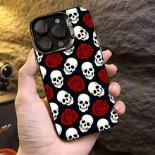 Calaveras blancas, rosas rojas, estampado góticofunda de teléfono Fundas compatibles con ,Apple,VIVO,OPPO,,, y Honor.Fabricadas en silicona TPU,ofrecen protección contra golpes y caídas. - Negro - Ver 4