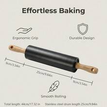 Stainless Steel Rolling Pin By , With Wooden Comfortable Handle, Non Stick Rolling Pin For Baking Pastries, Bread, And Pizza. - 1 - View 5