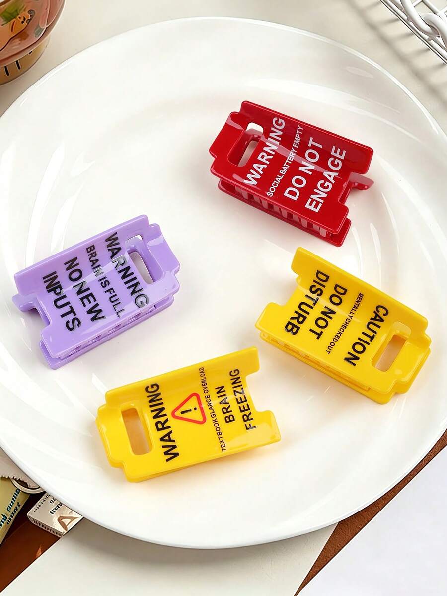 1pc Unique Funny Warning Sign Hair Claw Clip, Versatile Daily Wear Ponytail/Bun Hairstyle Accessory Beach Vacay Hair Clips - Multicolor - View 1