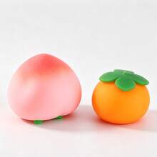 2pcs Peach + Persimmon Squeeze Toys, Stress Relief Squishy Toys, Soft Slow Rebound Fruit Squeeze Toys Set, Ideal Gift For Holidays, Parties, Birthdays - Multicolor - View 1