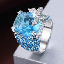 1pc Creative Butterfly Square Wide Band Design Cubic Zirconia Inlaid Women's Ring - Multicolor - View 36