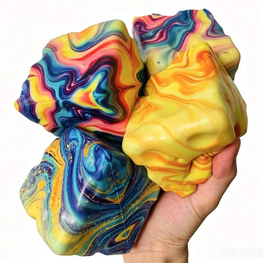 1pc Giant Colorful Molten Cheese Squishy, Slow Rebound Stress Relief Cube, Super Soft Squishy With Quicksand Texture, Office Desk Decor, Gift For Best Friend, Marble Swirl Cheese Squishy, Slow Rebound Stress Relief Tool, Super Soft Squishy With Molten Effect, Birthday Small Gift
