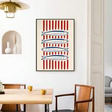 1pc Retro Fish Kitchen Wall Art Picture Danish Pastel Sardine Prints Canvas Paintings Eclectic Red Foodie Aesthetic Checkerboard Coastal Poster Wall Decor For Bathroom Bedroom Dining Room Wall Decorations Unframed - Pattern C - View 7