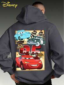 Oversized Disney Cars Hoodie, "95" Lightning McQueen Double-Sided Graphic, Streetwear Casual Pullover For Men & Women - Xám - Xem 2