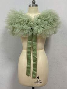 1pc Black Tulle Puff Bridal Shawl, White Fluffy Short Wedding Accessory - Multicolor - View 18