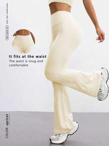 Pantalones elegantes, versátiles y estilizantes de estilo europeo, con cintura alta, piernas anchas y efecto levantador de glúteos, ideales para yoga, fitness y deportes de invierno - Amarillo - Ver 1