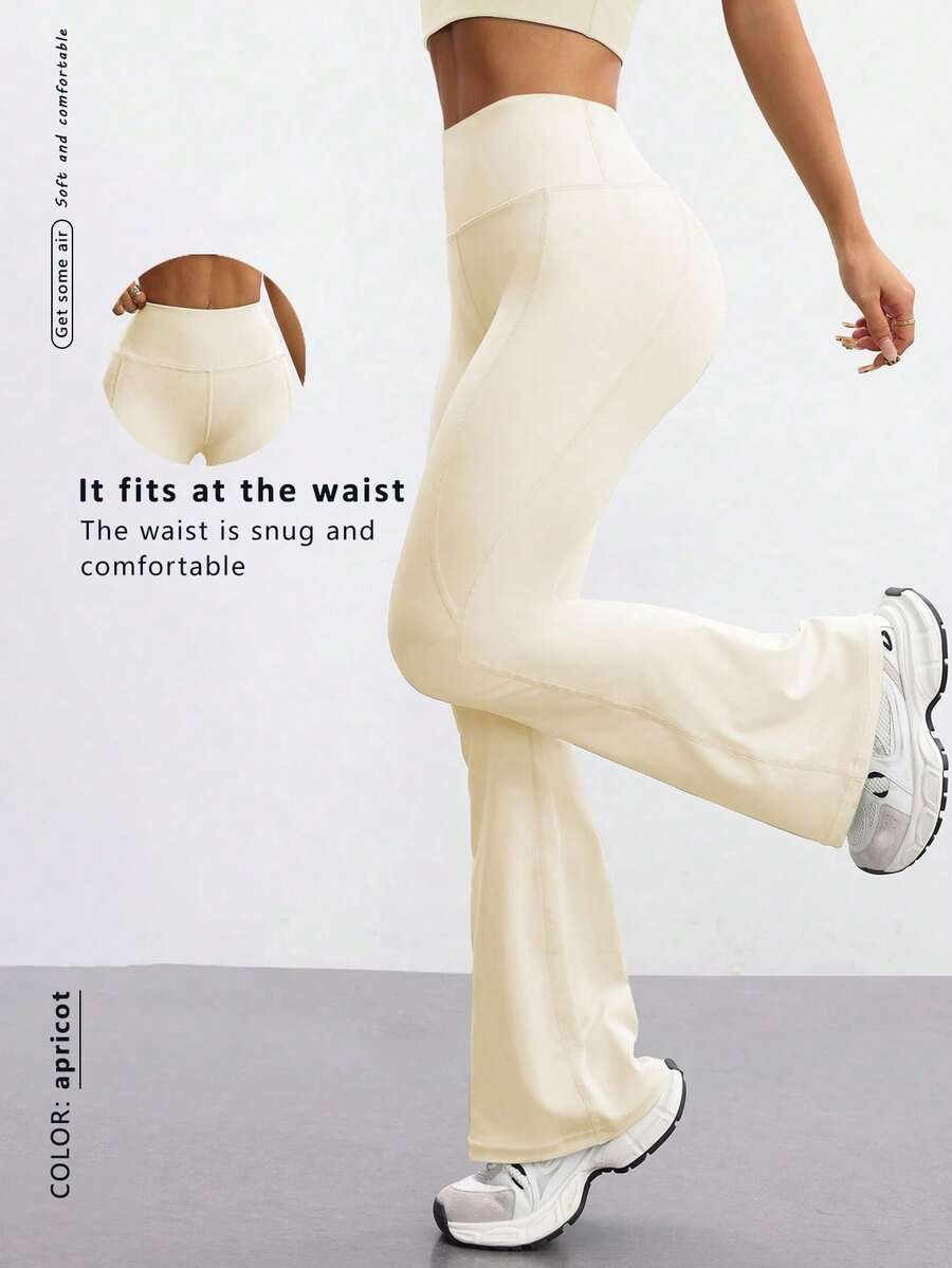 Pantalones elegantes, versátiles y estilizantes de estilo europeo, con cintura alta, piernas anchas y efecto levantador de glúteos, ideales para yoga, fitness y deportes de invierno - Amarillo - Ver 1