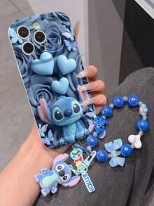 Disney Has Authorized, Phone Case - Chain Set, The Stitch Lilo & Stitch 3D Phone Case Plus A Silicone 3D Stitch Bracelet With Metallic Ring Removable Bracelet, Stitch And Angel Pattern, Compatible With Iphone17/16/15/14/13/12/11/XS/XR/X Plus Pro Max, A Stylish Cartoon Phone Case, The Perfect Gift Choice, Phone Protection, Durable Phone Cover, Great Gift For Friends And Family. - White - View 2