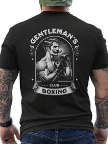 Maglietta vintage da uomo con grafica da boxe del Gentleman's Boxing Club | 100% stampa vintage del pugile sul retro con emblema del club e "Regole del Gentiluomo" - Abbigliamento casual traspirante a maniche lunghe per appassionati di boxe, sportswear, collo a giro classico - nero - Visualizzare 1