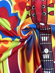 Vintage Hippie Culture Music Digital Print Men's Plus Size Pocket Short Sleeve Aloha Shirt - Multicolor - View 6