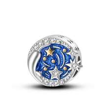 1 pezzo Ciondolo a tema Oceano Blu & Spazio, Perla in smalto placcata argento a forma di animale e stella, Adatto per braccialetti fai-da-te, collane e accessori per la creazione di gioielli - Blu - Visualizzare 17