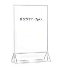壓克力告示牌架 4x6"/5x7"/6x8"/8.5x11",2/3/6件裝 銀邊雙面傳單架,桌面菜單展示架,適用於餐廳、婚禮、派對,金色框架式桌面菜單架 - T-Silver - 查看 15