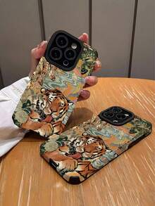 1 Fashion Retro Cute Tiger Pattern Vertical Stripe Premium Faux Leather Anti-Fall Anti-Fingerprint Shockproof Phone Case Compatible With Apple And Models, Multi-Color - Multicolor - View 2