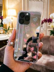 Colorful Line Heart Mirror Phone Case Compatible With & Galaxy, Y2K Aesthetic - Multicolor - View 4