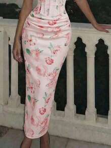 Women's Off-The-Shoulder Fitted Dress With Ruching And Floral Print - 鵝黃色 - 查看 4