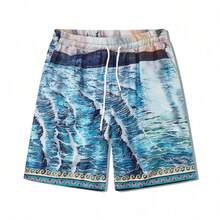 Conjunto casual holgado para hombre con estampado digital abstracto (Olas del océano) - Azul - Ver 8