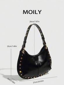 Punk Street Style Rivet Adjustable Strap Women Crossbody Saddle Bag - Black - View 2