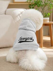 PETCIRCLE 1件寵物衣服，狗/貓戶外/室內服飾，舒適運動衫系列適用於小型犬和幼犬，黑色紐約淺灰色素色運動衫 - 淺灰色 - 查看 8
