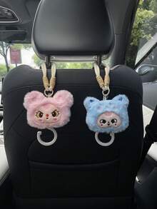 1pc Cute Cartoon Character Head Decor Car Seat Back Hook, Multifunctional Invisible Hanger For Car Seat Back, Car Interior Storage Hook, Car Decor & Storage Accessory - A - View 3