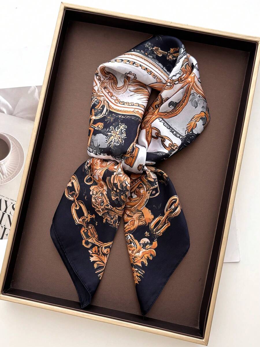 1 buah Syal Persegi 70cm Motif Paisley dari Sutra Imitasi, Bandana Pria, Syal Leher Serbaguna, Penutup Kepala Pelindung Matahari - Hitam - View 1