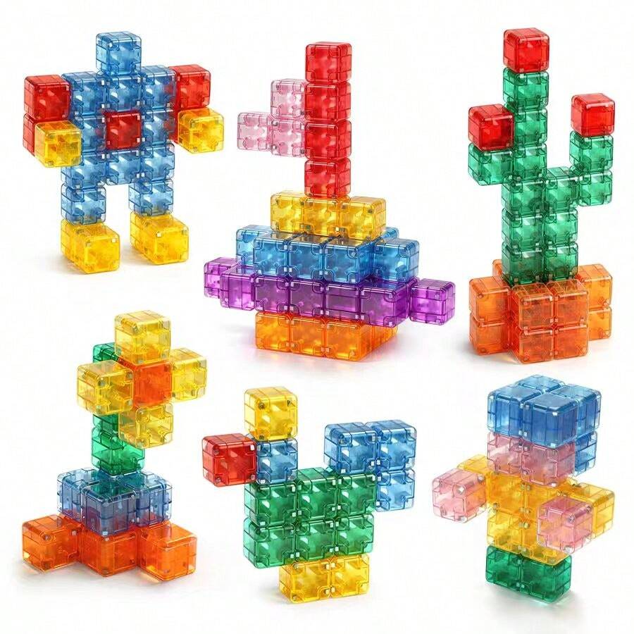 10er/30er/50er Packung transparente magnetische Würfelblöcke, STEM-Bildungsspielzeug zum Bauen für Kinder, Montessori-Frühförderung und Lehrmaterial, Geschenk für Jungen und Mädchen von 3-6 Jahren zu Feiertagen und Geburtstagen, tragbares sensorisches Reisespielzeug - Verschiedenfarbig - Übersicht 1