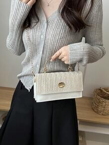 Fashionable Woven Handbag (Random Stitching Color, Interior Compartment) - White - View 5