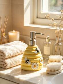 Novel Bee-Themed Resin Lotion Dispenser Bottle, Functional Resin Pump Bottle, Suitable For Hand Soap, Dish Soap, Shampoo, Lightweight Resin Dispenser Bottle, Suitable For Kitchen, Bathroom, Laundry Room - Yellow - View 4