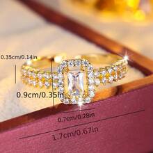 1pc Minimalist Cubic Zirconia Open Ring, Luxury Refined Sugar Cube Design, Unique Daily Wear Accessory - JZ22100 - View 5