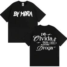 Camiseta con Estampado de Letras del Rapero MORA , Ropa Masculina, Camisetas Harajuku Hip Hop Street, Camiseta Casual de Algodón de Alta Calidad para Mujer - Negro - Ver 1