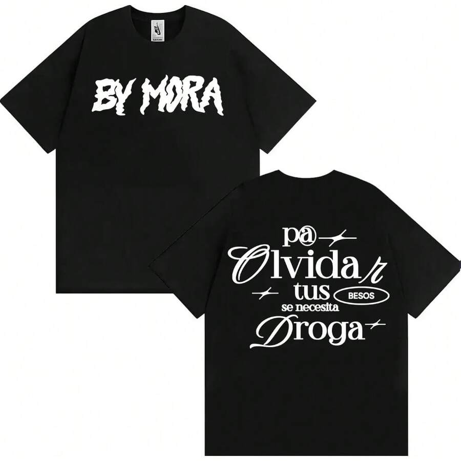 Camiseta con Estampado de Letras del Rapero MORA , Ropa Masculina, Camisetas Harajuku Hip Hop Street, Camiseta Casual de Algodón de Alta Calidad para Mujer - Negro - Ver 1
