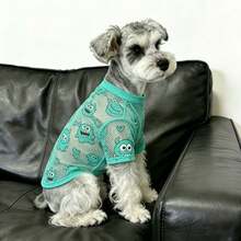 1pc Summer Exclusive Dog Mesh Breathable T-Shirt, High Elasticity Hollow Mesh Fabric, Transparent Heat Dissipation, Quickly Removes Body Heat, Keeps Cool And Comfortable In Hot Summer. Loose Fit Conforms To Body Shape, Unrestricted Movement, Neckline Design Fits Neck Without Chafing, Easy To Put On And Take Off. - Green - View 3