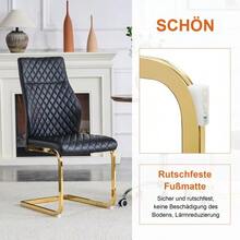 Table And Chair Set. Round 60cm Table In Walnut-Effect MDF, Gold Support Base, Matching 2 Black Dining Chairs With Diamond Pattern And Gold Metal Frame. - Black Gold - View 8