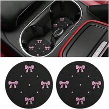 2pcs Bling Rhinestone Bow Car Cup Holder Coasters Anti Slip Universal Fit Automotive Interior Accessories Pink - Pink - View 7