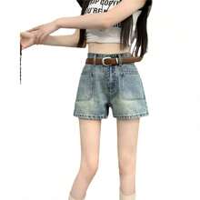 Vintage A-Word Wide-Leg Denim Shorts Women's Summer Year New Thin Student Loose High-Waisted Hot Pants  Summer Fashion - 淺藍色 - 查看 5