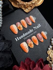 10pcs Short Almond-Shaped Handmade Press-On Nails, Y2K Style, Classic White French Manicure With Black Polka Dots, High-Quality Acrylic Fake Nail Set, Suitable For Women's Daily Wear And Holiday Use - Multicolor - View 3