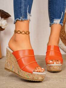 Sandal Wanita Model Wedges Sol Tebal Terbaru, Selop untuk Aktivitas Luar Ruangan - Jeruk - View 3