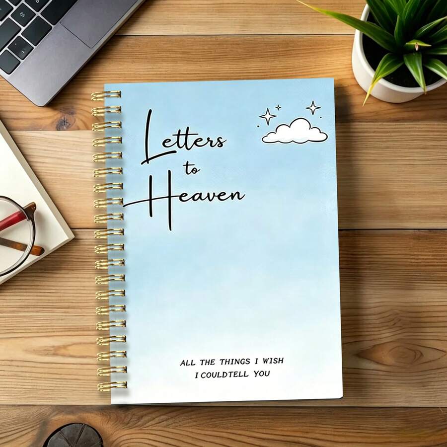 DANPERJI 1PC A5 Back To School Sky Cloud Letters Ascending Mourning Diary - Spiral Notebook, Lined Pages, Sympathy Gift For A Loved One's Passing, Memorial Notebook School Supplies - Sky - View 1