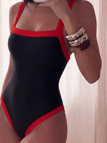 2026 Summer New Fashion Adjustable Thick Strap One-Piece Swimsuit For Women, Suitable For Beach & Vacation Black - Black - View 2