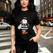 Camiseta de mujer con estampado de gaviota con gorro y bufanda que dice MOIN y murciélagos - camiseta casual de manga corta con ajuste cómodo y estilo urbano, ideal para pasear por la ciudad en otoño o primavera - regalo perfecto para mamá, esposa, n - Negro - Ver 9