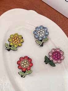 4pcs Shiny Crystal Flower Hair Clips For Teenage Girls, Crystal Inlaid Flower & Leaf Decor Hair Accessories, Sweet & Fashionable For Party And Daily Wear - Multicolor - View 11