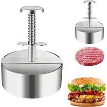 1個不鏽鋼漢堡壓模,不鏽鋼彈簧漢堡肉餅製作器 - 輕鬆壓製牛肉、蔬菜和起司肉餅,適合廚房燒烤與烹飪 - 銀色 - 查看 2