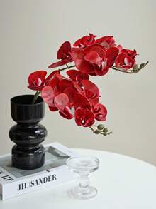 1pc 60cm Long Film-Feel Phalaenopsis Orchid Artificial Flower, Home Living Room Dining Table Floral Arrangement Party Decoration Fake Orchid - Red - View 2