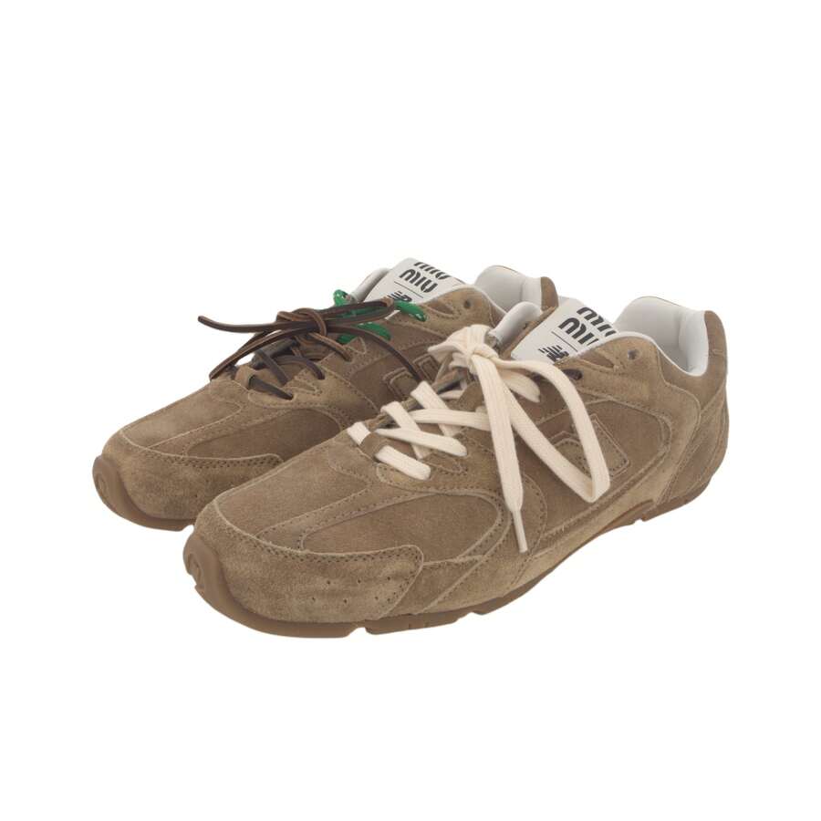Miu Miu X New Balance 530 SL Ecru Suede Sneakers Luxury Designer Collaboration Ultra-Light Calfskin Running Shoes Made In Italy 3 Laces Set - 淡褐色 - 查看 1