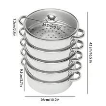 Stainless Steel Steamer Pot Multi Layer Food Steamer Cooker Vegetable Dumpling Seafood Steamer 24cm/9.44inch Stainless Steel Glass For Kitchen Family Cooking - 查看 5