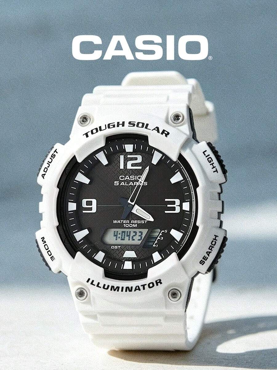 Casio 卡西欧男士指针/数字双显手表 白色树脂表壳 黑色表盘 太阳能动力 100米防水 LED 照明运动腕表 AQ-S810WC-7A - 白色 - 查看 1