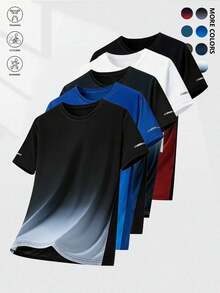 Set de 5 camisetas deportivas para hombres, primavera y verano 2026, camisetas de moda con estampado para correr y hacer ejercicio al aire libre, ropa casual deportiva - Multicolor 3 - Ver 1