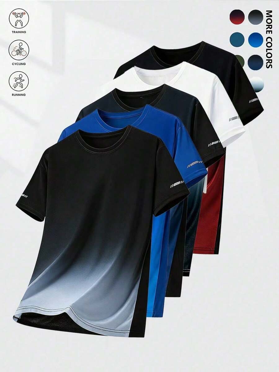 Set de 5 camisetas deportivas para hombres, primavera y verano 2026, camisetas de moda con estampado para correr y hacer ejercicio al aire libre, ropa casual deportiva - Multicolor 3 - Ver 1